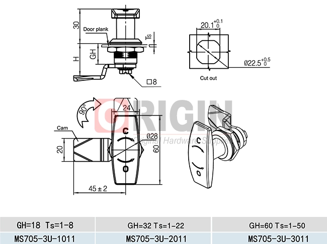 Ms705-3u Zinc Alloy Quater Turn T Handle Cam Latch Cam Lock