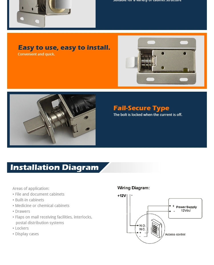 Adjustable Lock-Tougue DC12V or 24V 6V RFID Drawer Lock with Ce RoHS