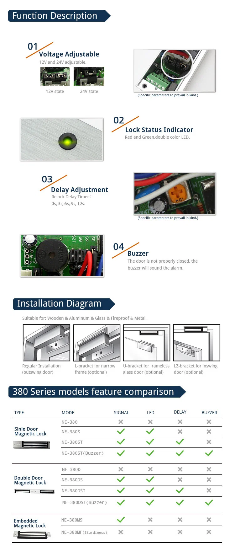 Power to Lock Fail-Safe Access Control Magnetic Refrigerator Lock for Sliding Door