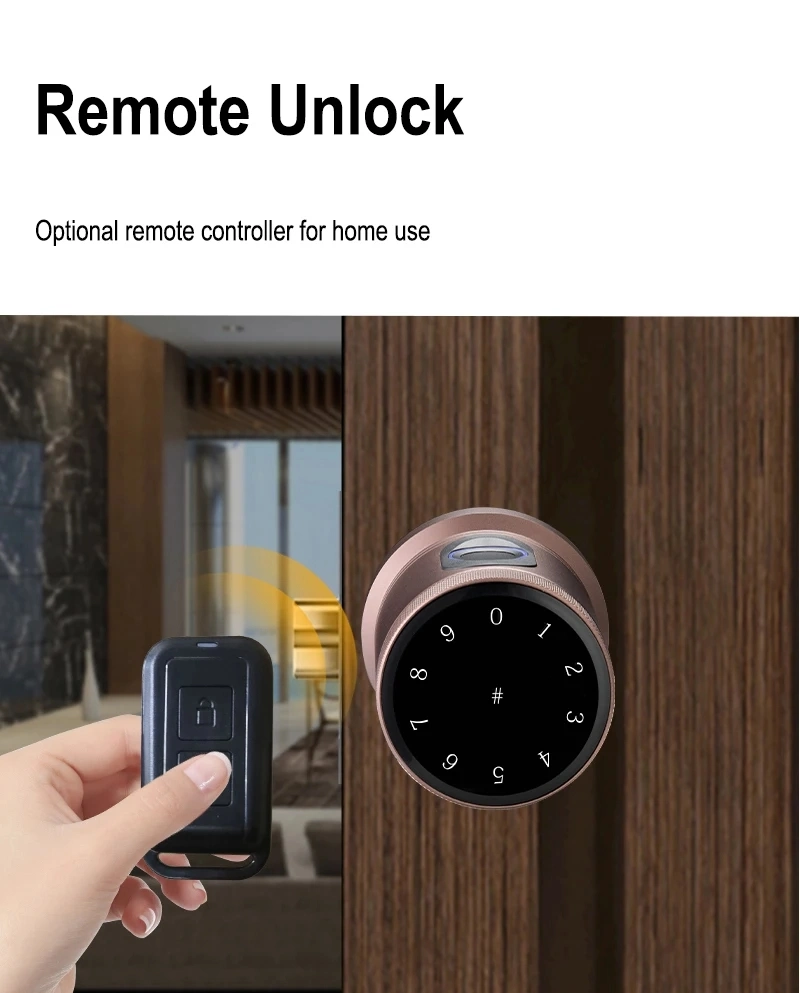 Smart Lock Tuya WiFi Keyless Biometric Round Fingerprint Security Anti-Theft Smart Knob Door Lock