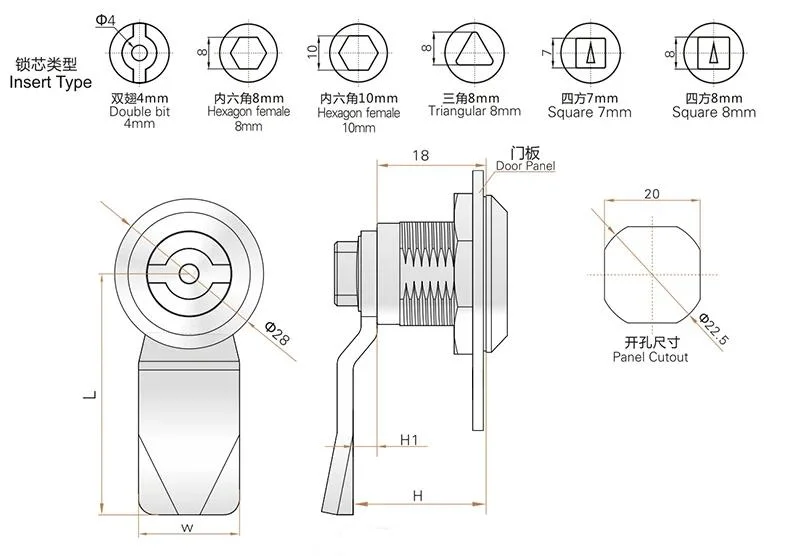 Stainless Steel / Zinc Alloy Triangular Cam Lock Cylinder Furniture Hardware for Door Cabinet Lock