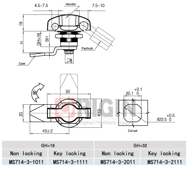 Ms714-3 Zinc Alloy Quarter Turn Wing Knob Padlockable Cam Latch Cam Lock