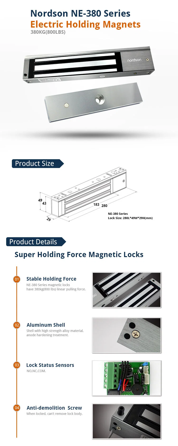 Power to Lock Fail-Safe Access Control Magnetic Refrigerator Lock for Sliding Door