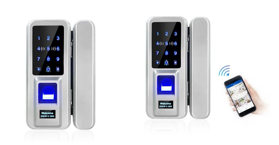 Smart Glass Door Fingerprint Lock with IC Card Reader in Touch LCD Screen (6601)