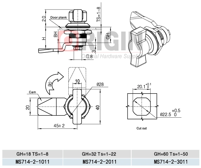 Ms714-2 Zinc Alloy Quarter Turn Wing Knob Cam Latch Cam Lock