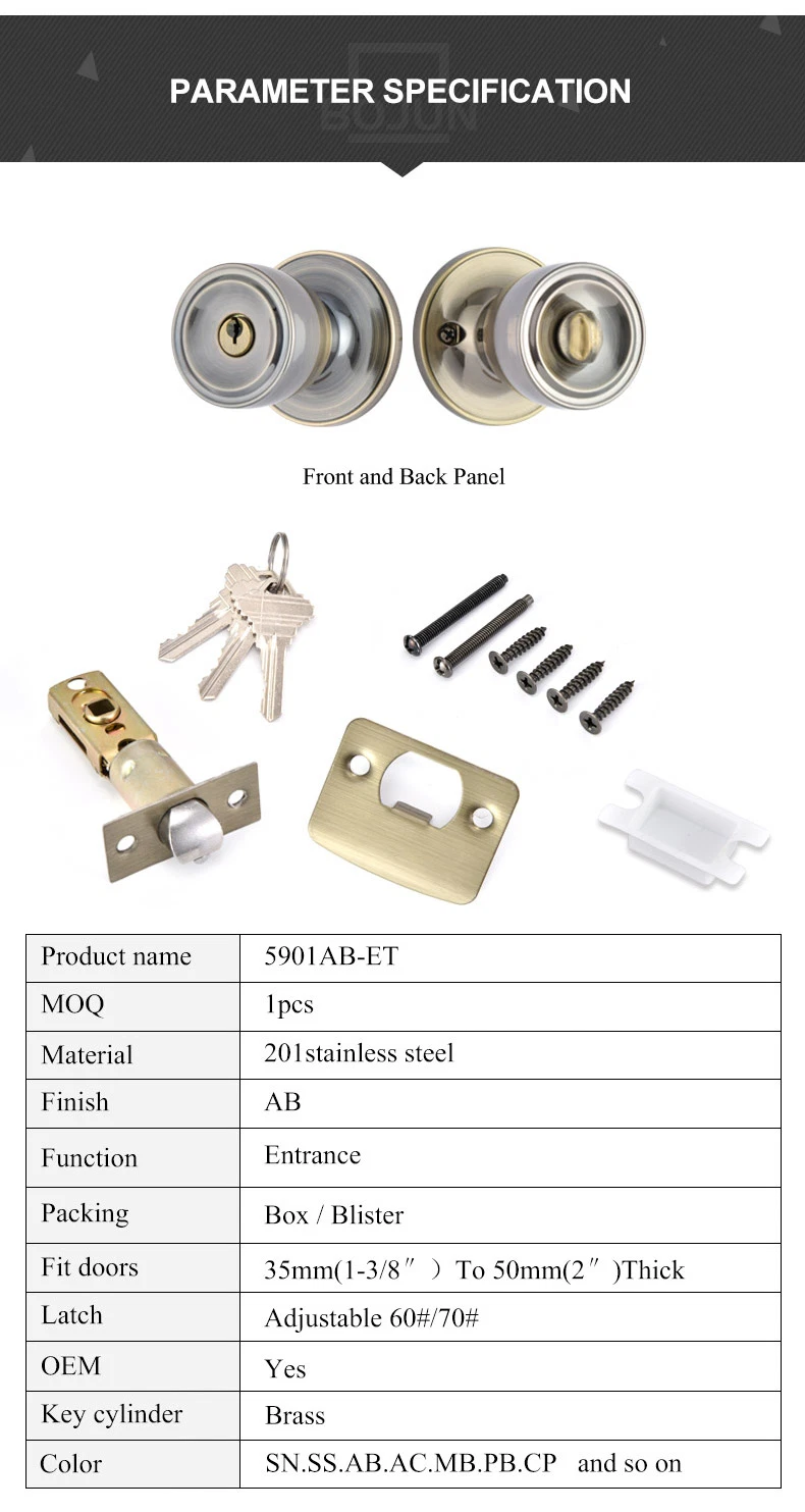 Entry Privacy Round Ball Cylindrical Stainless Steel Cylindrical Door Knob Lock