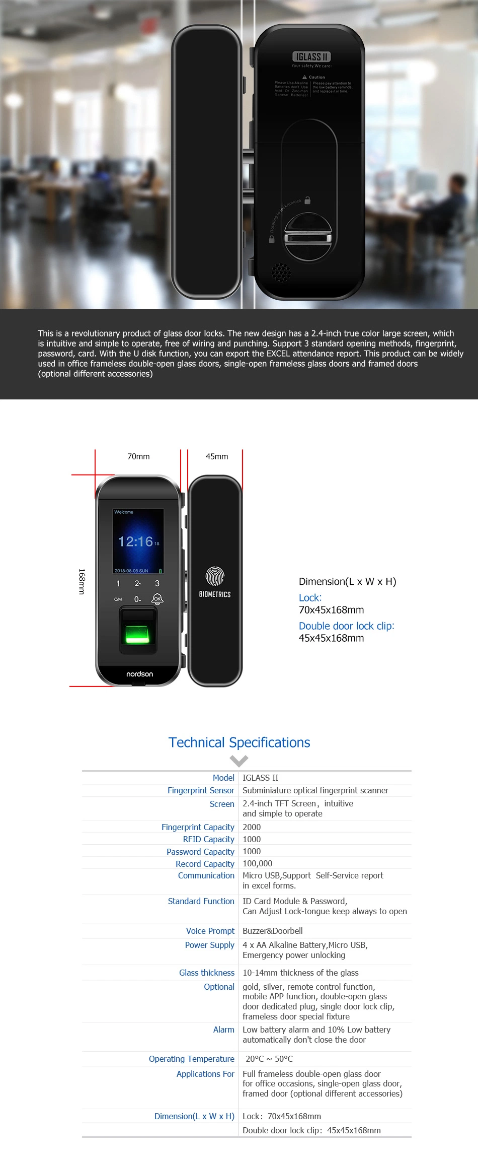 Micro Use Self-Service Sliding Glass Door Portable Fingerprint Reader Door Lock with Emergency Power Unlocking