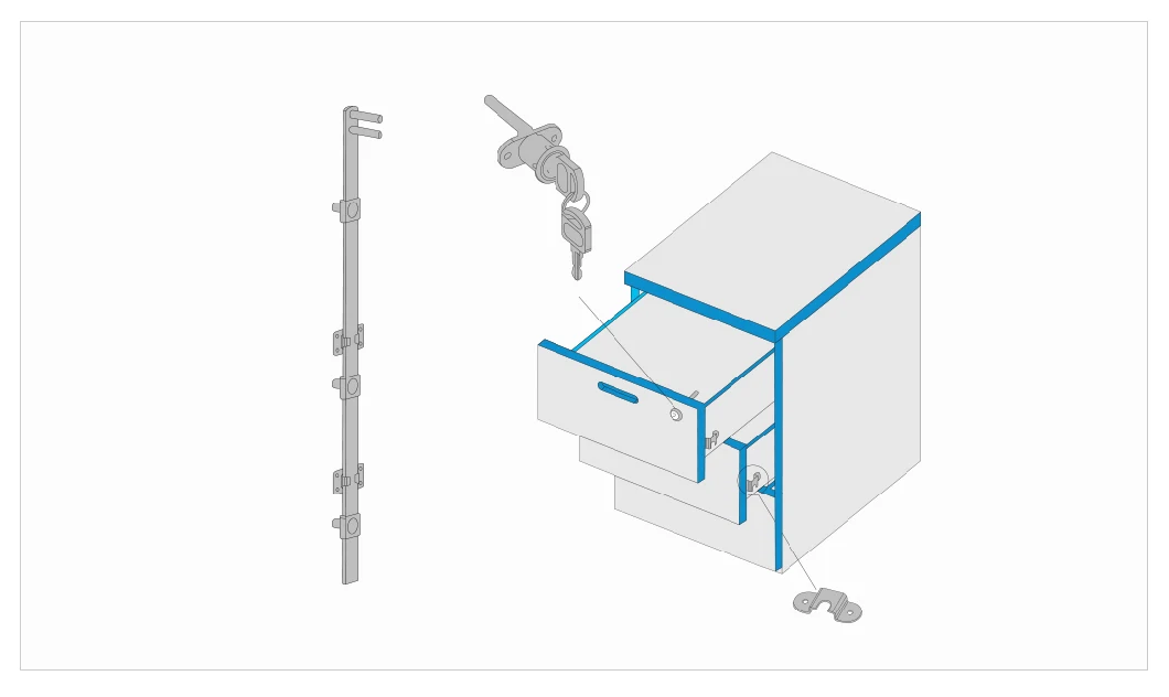R288 Zinc Alloy Central Drawer Lock for Office Cabinet Drawer with Computer Key Managing Function