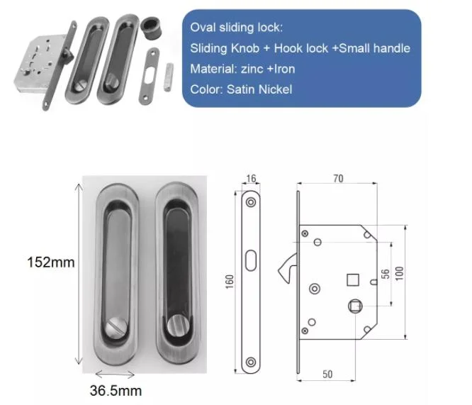 Factory Sliding Hidden Concealed Recessed Flush Invisible Oval Round Satin Nickel Hook Latch Privacy Pocket Door Handle Lock