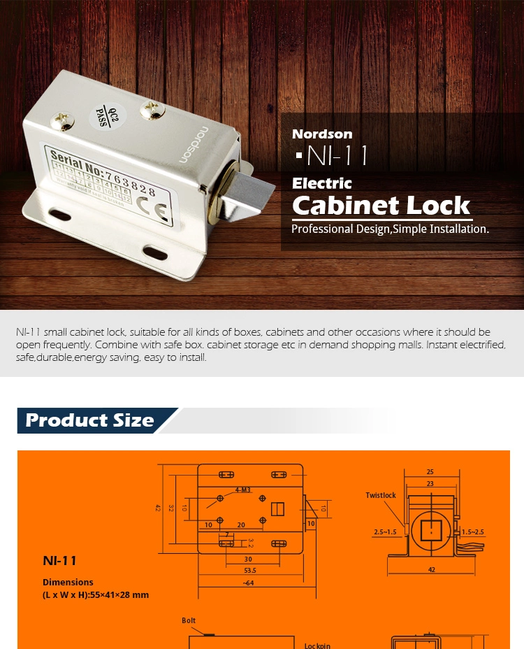 Adjustable Lock-Tougue DC12V or 24V 6V RFID Drawer Lock with Ce RoHS