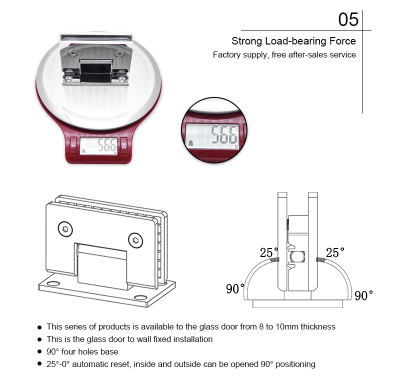 304 316 Grade Stainless-Steel Bathroom Shower Glass Hardware Heavy Duty Swivel Pivot Adjustable Wall-Mount Glass-to-Glass 90 135 180 Degree Door Hinge