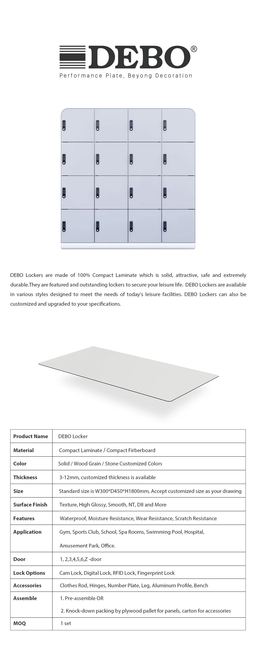 Easy Clean 12mm Compact Fiberboard 4 Door Furniture Locker Cabinet