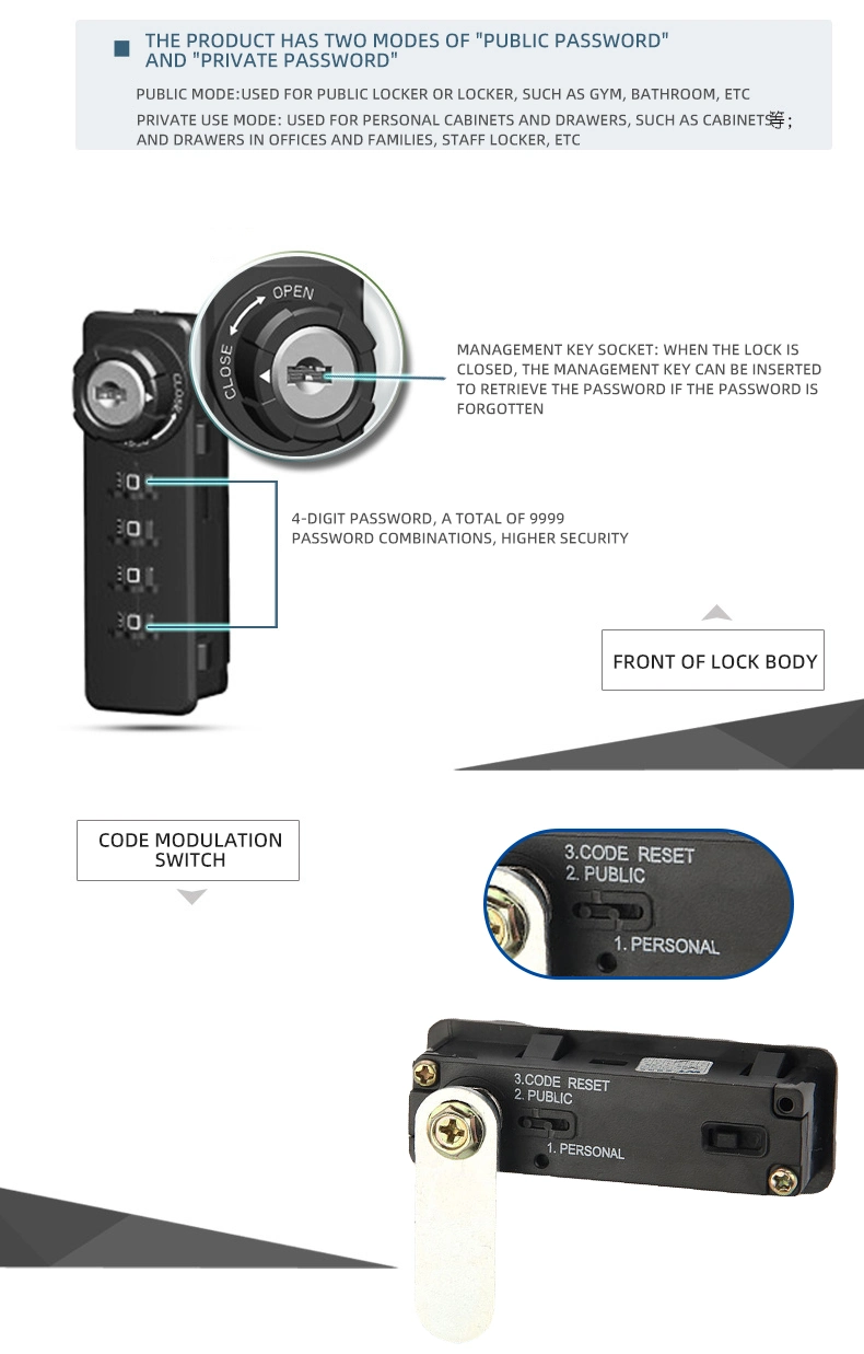 Plastic Black Public Mode Mechanical Master Key 4 Digits Password Combination Cabinet Cam Lock