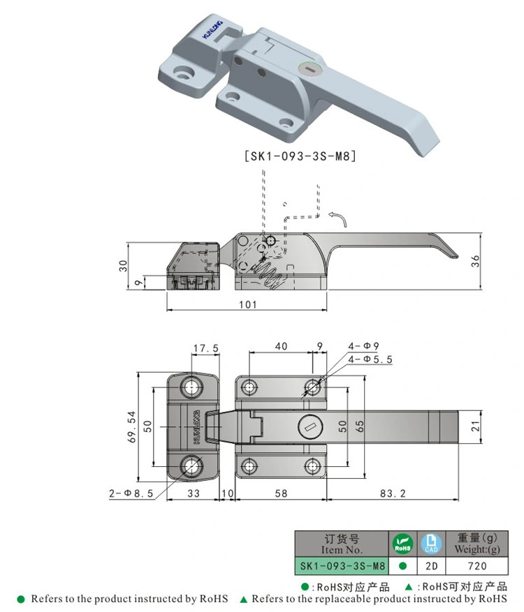 Innerspring Structure Stainless Steel Industrial Equipment and Oven Handle Lock