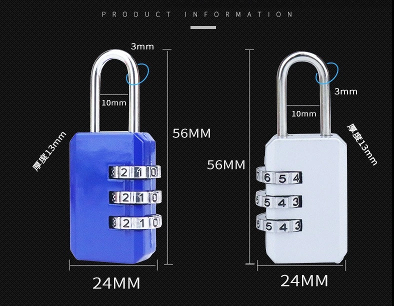 Zinc Alloy 3 Digits Reset Luggage Combination Zipper Lock