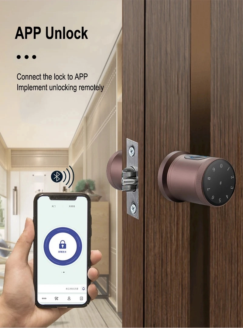 Smart Lock Tuya WiFi Keyless Biometric Round Fingerprint Security Anti-Theft Smart Knob Door Lock