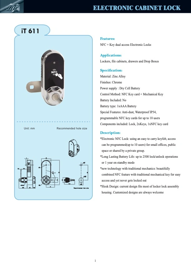 NFC and Key Dual Access Electronic Locks