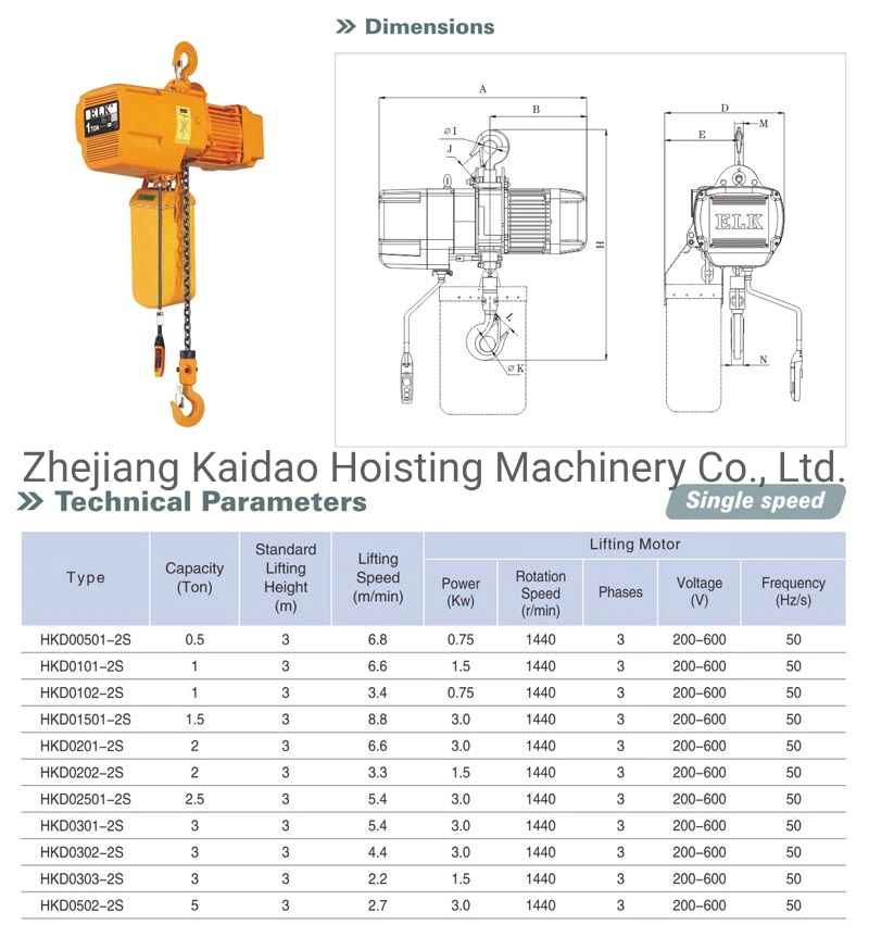 2 Ton Double Chain Fall Electric Chain Hoist Electric Winch Block with Fec80&Limit Switch&Clutch Ce Approval Factory Price