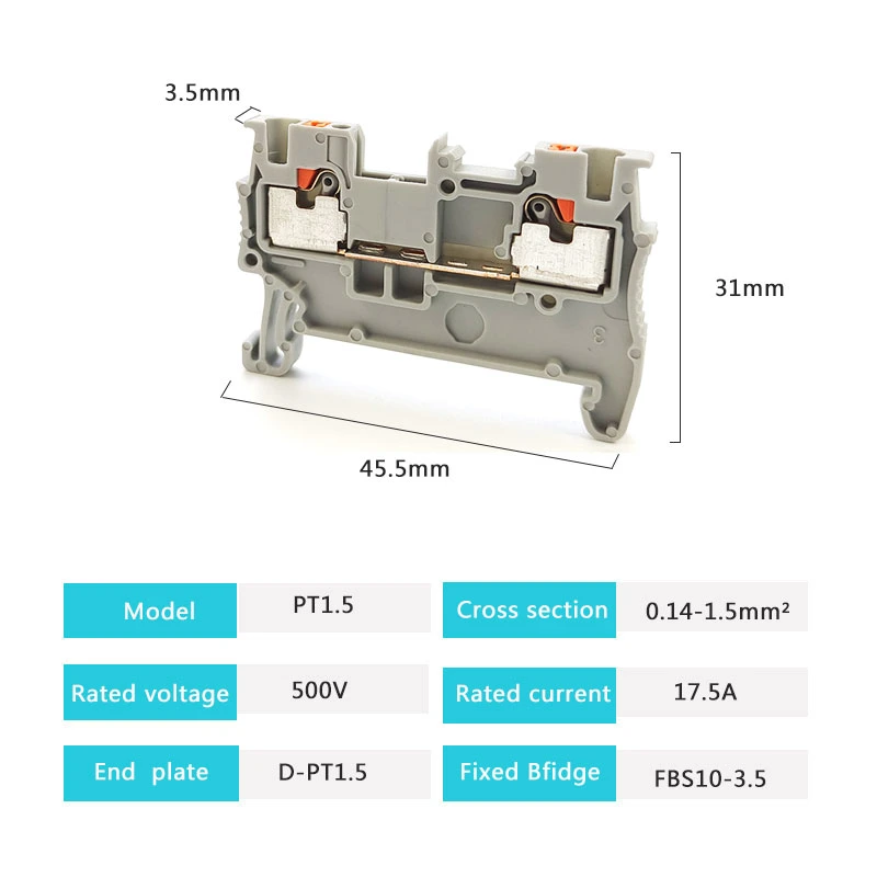 Blue PT1.5/S Rail Installation Terminal Blocks for Phoenix 1.5 Square