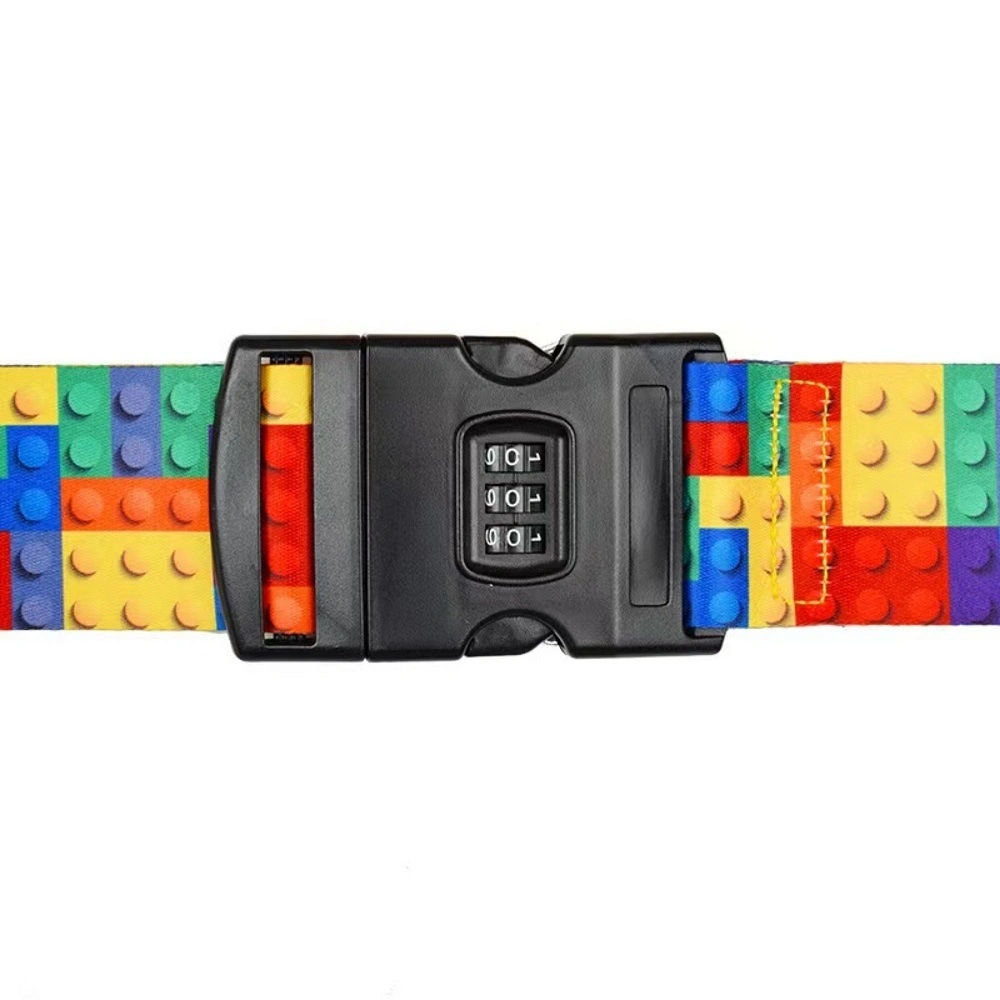 Adjustable Travel Luggage Strap for Suitcase with Combination Lock Block Pattern Multicolor Bl14575