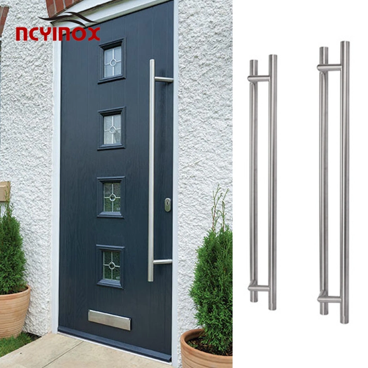 D Shape Inline Round T Bar Luxury Door Handles Stainless Steel Offset Entrance Glass Door Pull Handles for Main Door