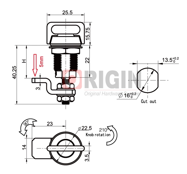 Ms816-3s Zinc Alloy Small Size Knob Quarter Turn Compression Latch Cam Lock