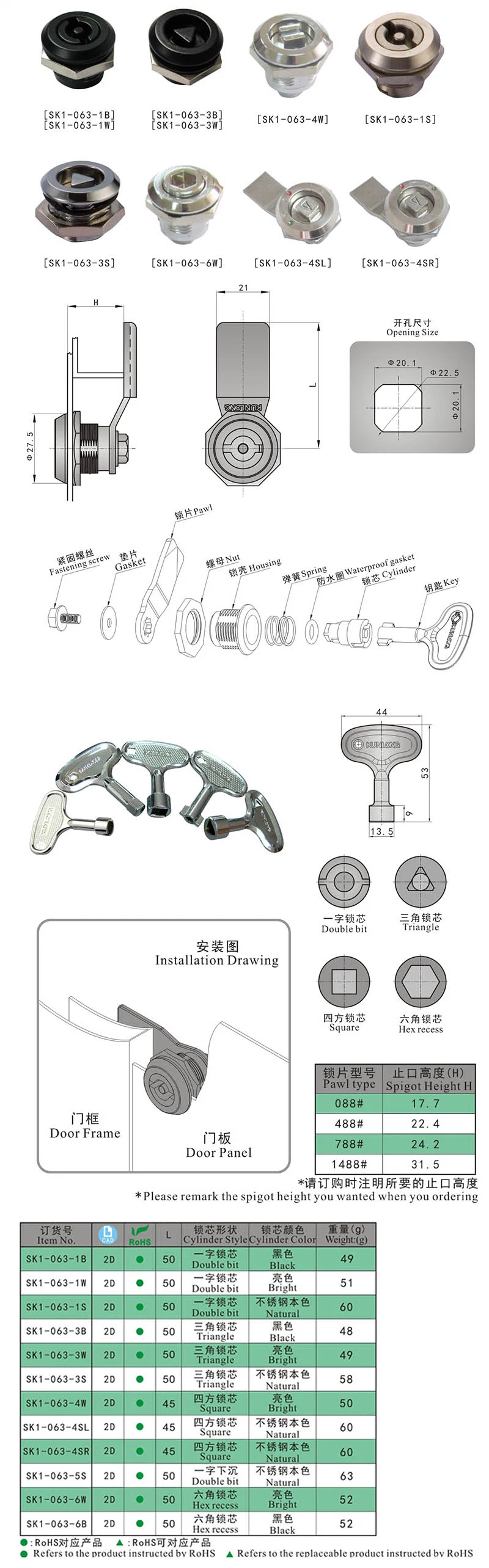 Sk1-063 Strong Waterproof Function Small Round Tubular Key Cam Lock