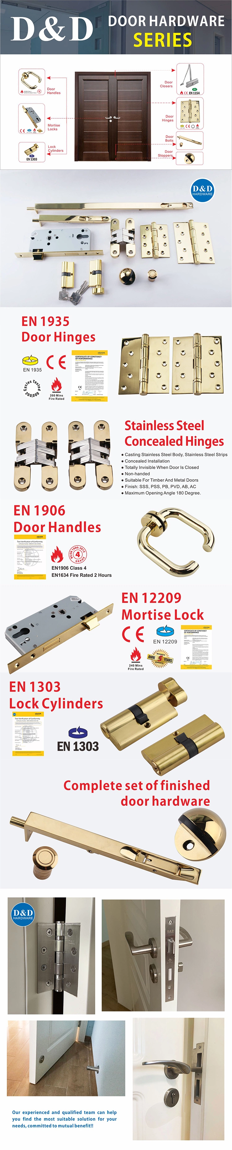 Stainless Steel Polished Brass Fire Rated Furniture Building Hardware Construction Ironmongery Lock Hinge Handle Hardware Interior Commercial Door Accessories