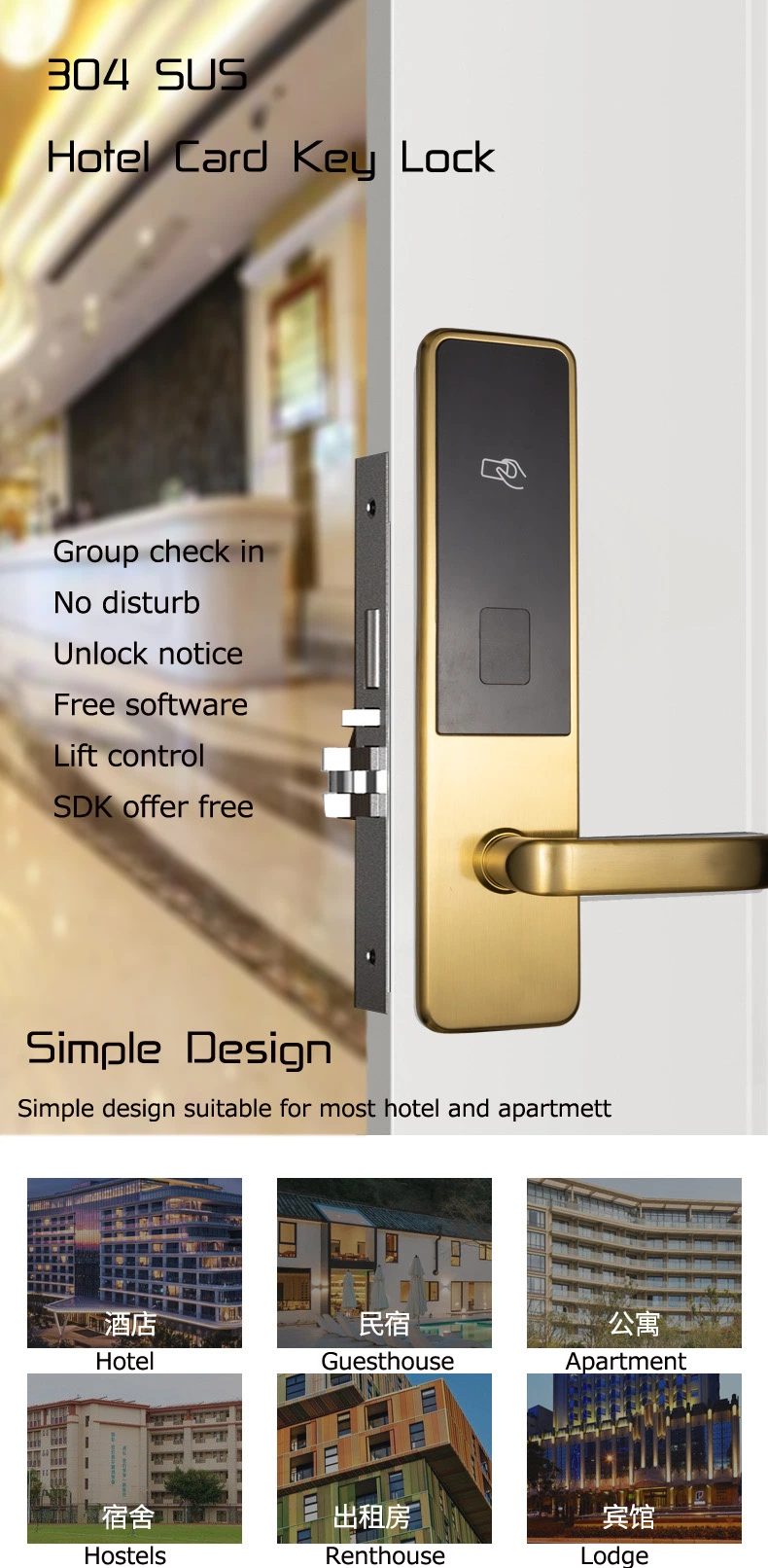 Intelligent Lock Hotel Key Card Door Handle Lock
