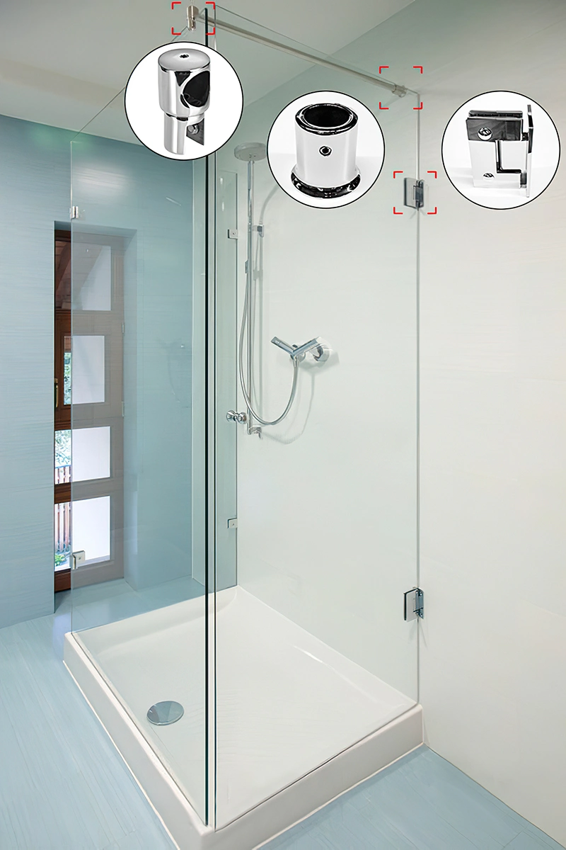 304 316 Grade Stainless-Steel Bathroom Shower Glass Hardware Heavy Duty Swivel Pivot Adjustable Wall-Mount Glass-to-Glass 90 135 180 Degree Door Hinge