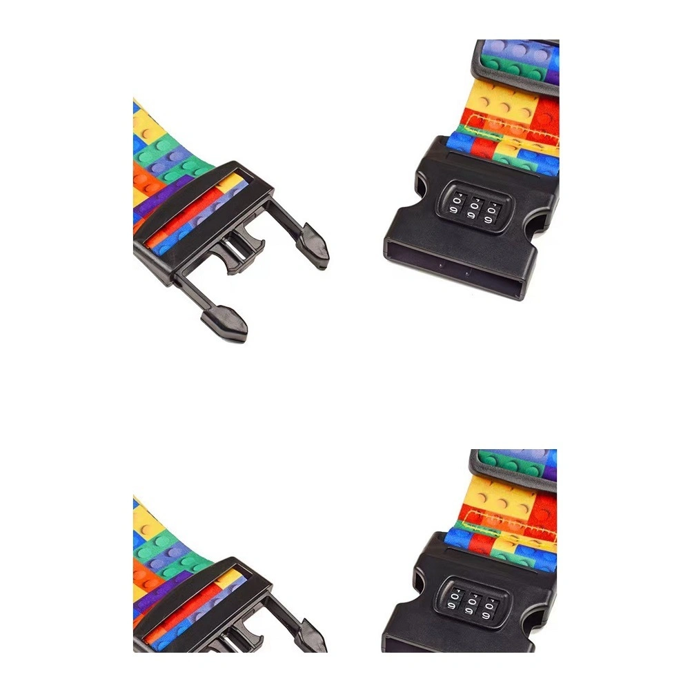 Adjustable Travel Luggage Strap for Suitcase with Combination Lock Block Pattern Multicolor Bl14575