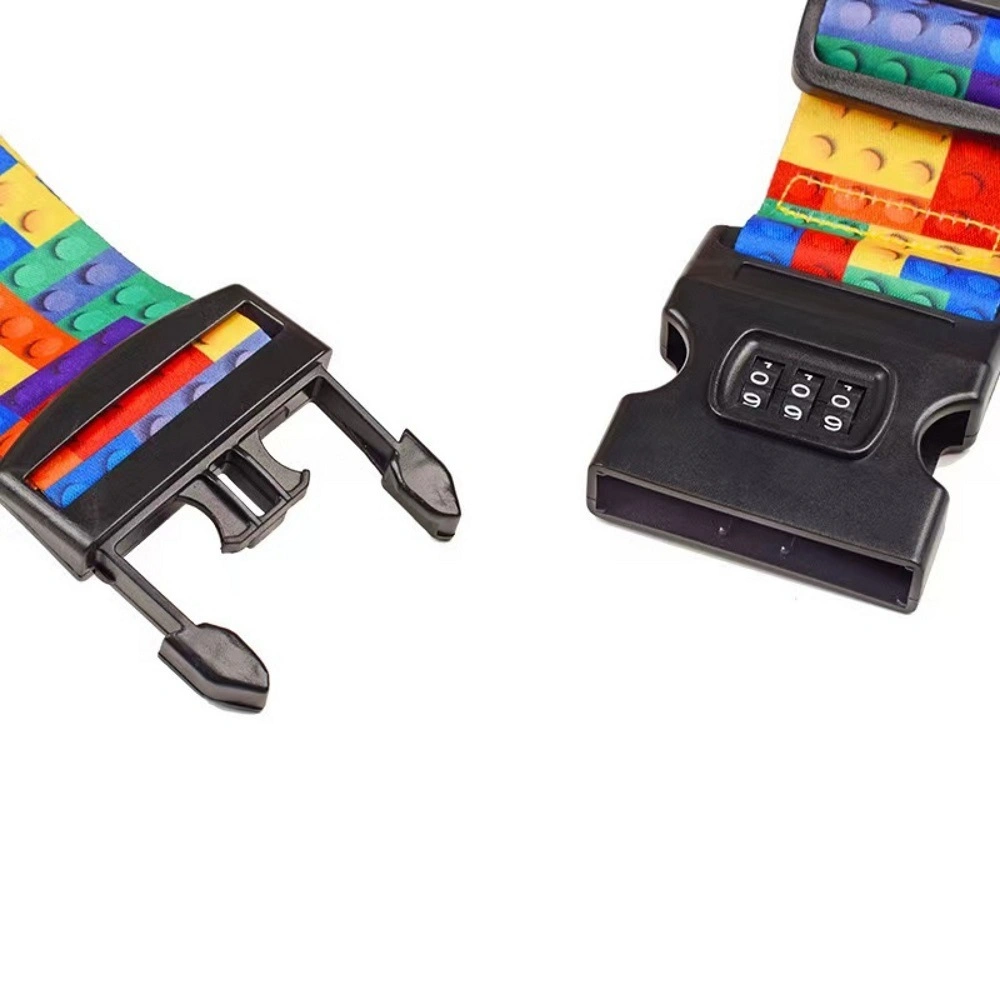 Adjustable Travel Luggage Strap for Suitcase with Combination Lock Block Pattern Multicolor Bl14575