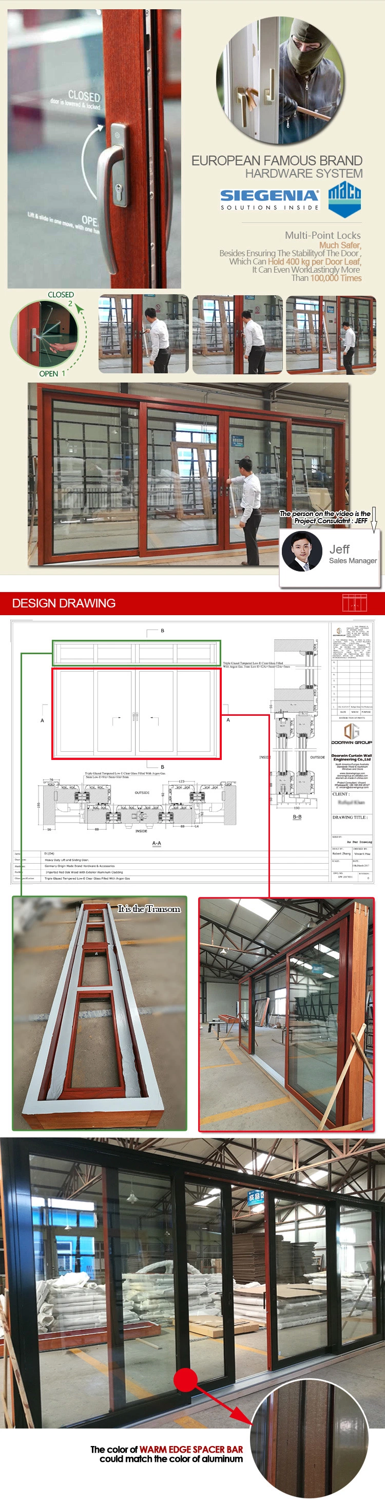 Wooden Window with Aluminum Cladding, Luxurious Solid Teak Wood Sliding Doors China Supplier