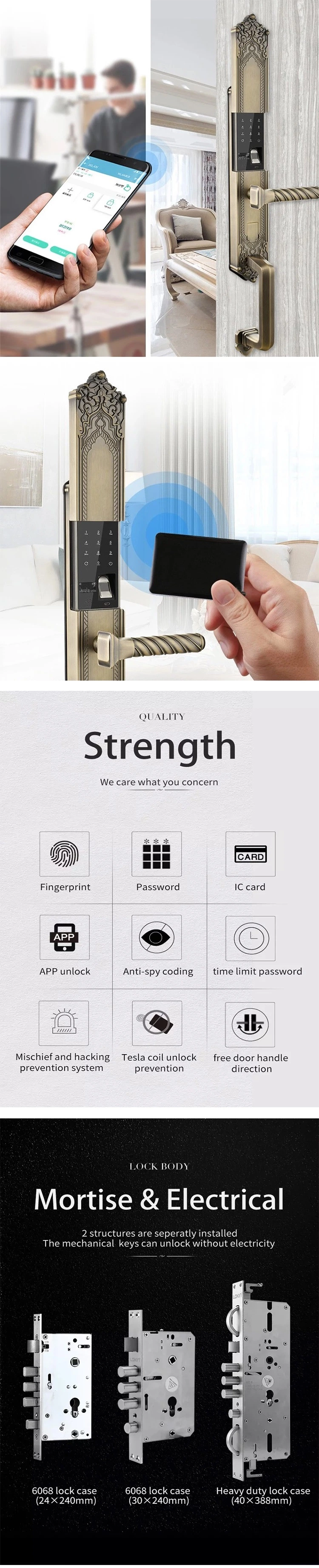 Security Digital Fingerprint Magnetic Code Combination Handle Smart Door Lock