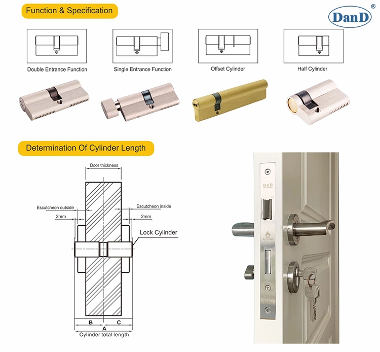 Brass Safe Offset Double Lock Cylinder Passage Lock with Key