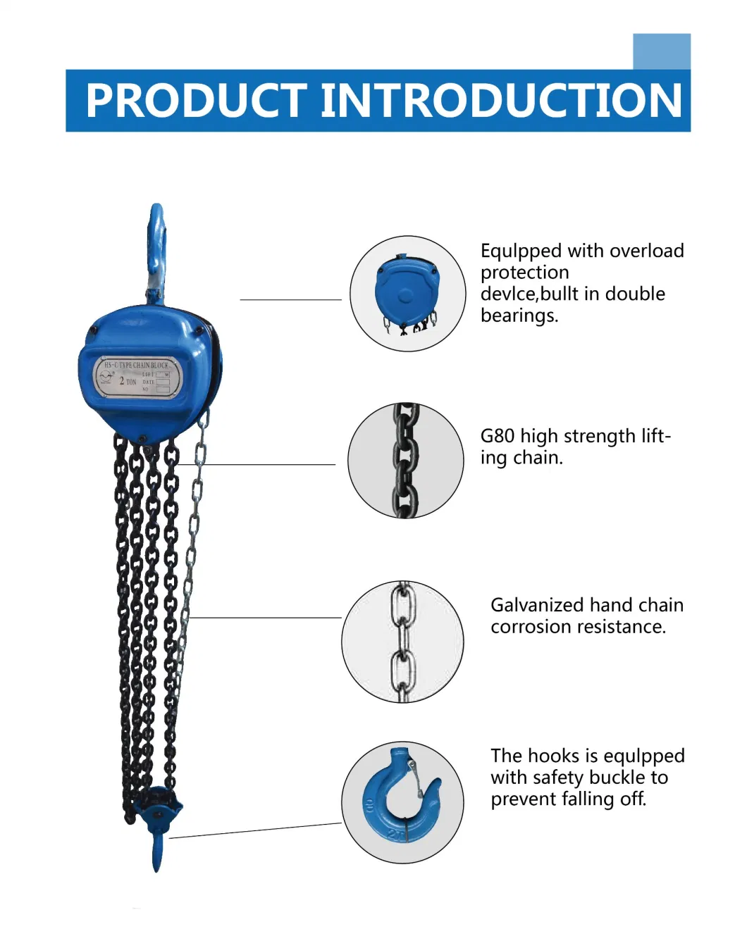 Blue Triangle Manual Pulley Chain Block Hsc 2 Ton 6 M