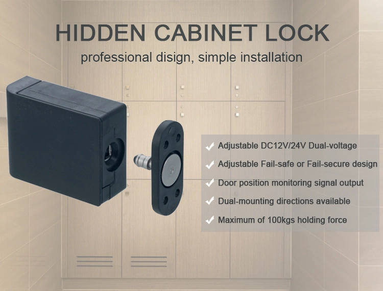 Black Adjustable DC12V/24V Dual-Voltage Keyless Cabinet Lock Magnetic Hidden Lock for Cabinet