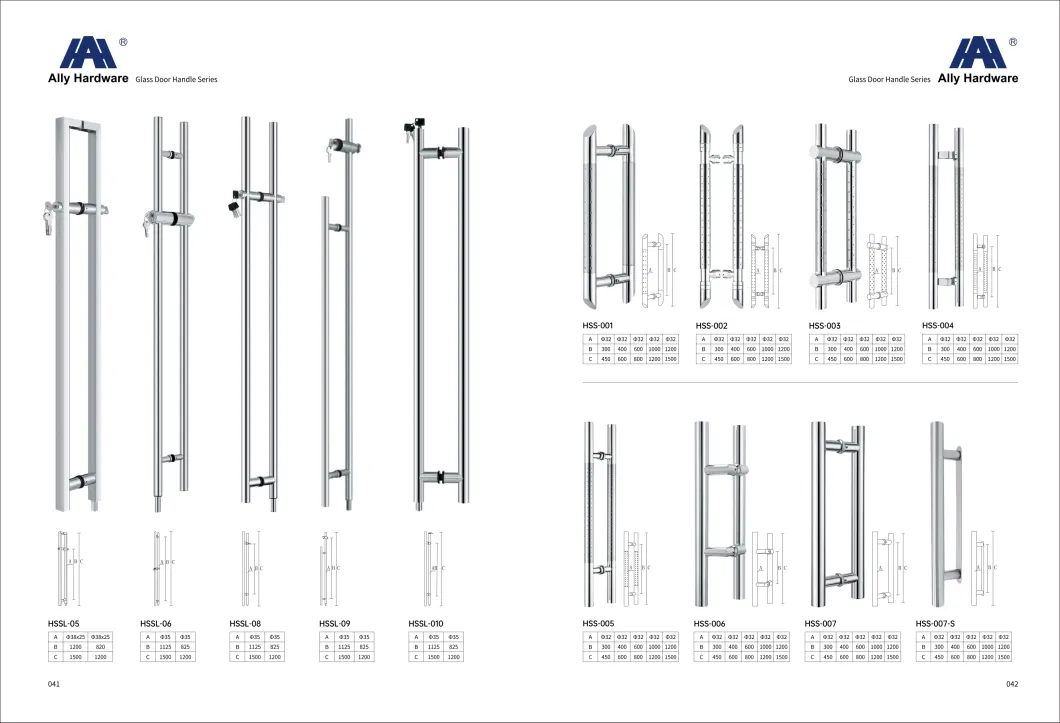 H-Shaped Aluminium Sliding Tempered Crystal D Type Stainless Steel Glass Door Handle