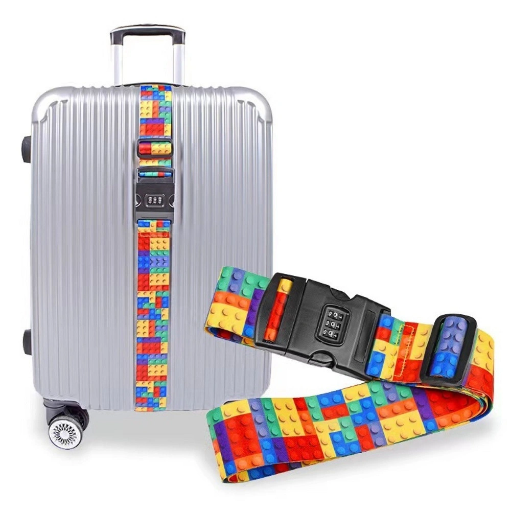 Adjustable Travel Luggage Strap for Suitcase with Combination Lock Block Pattern Multicolor Bl14575