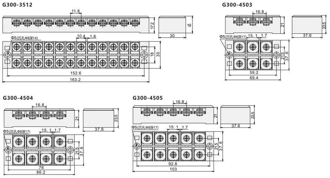 Siron Tb Series Electric Wire Screw Panel Mounted Barrier Terminal Block Fixed Terminal Blocks