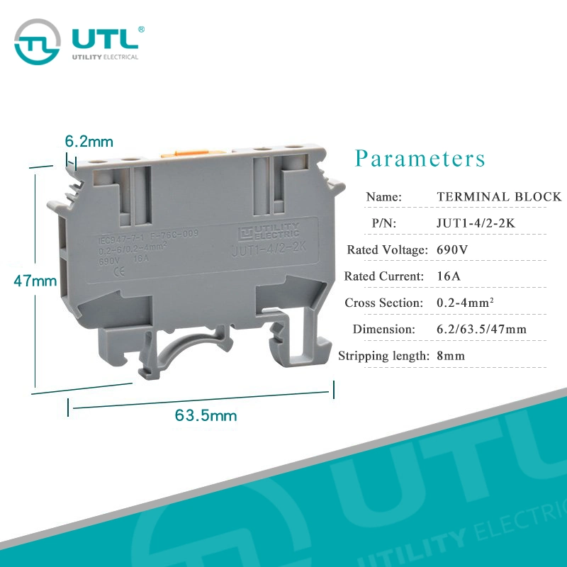 Switch Terminal Block 4mm2 Phoenix UK4 Feed-Through Terminal Block Jut1-4/2-2K