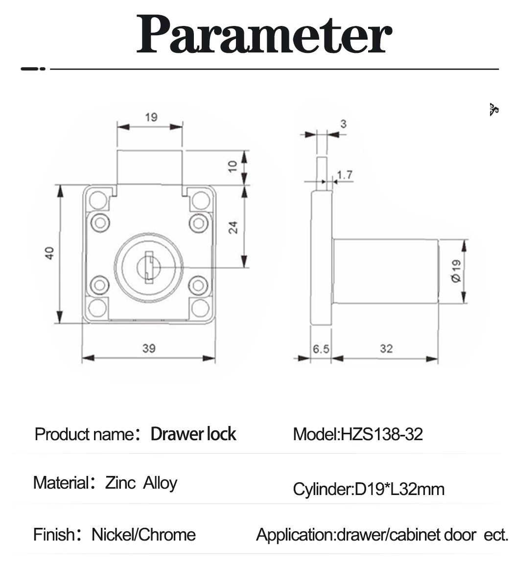 Zinc Alloy Office Furniture Multi Cabinet Drawer Lock