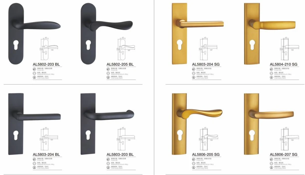 Economic Mortise Aluminum Door Handle Lock on Cylinder Hole Iron Plate with Matte Black Color