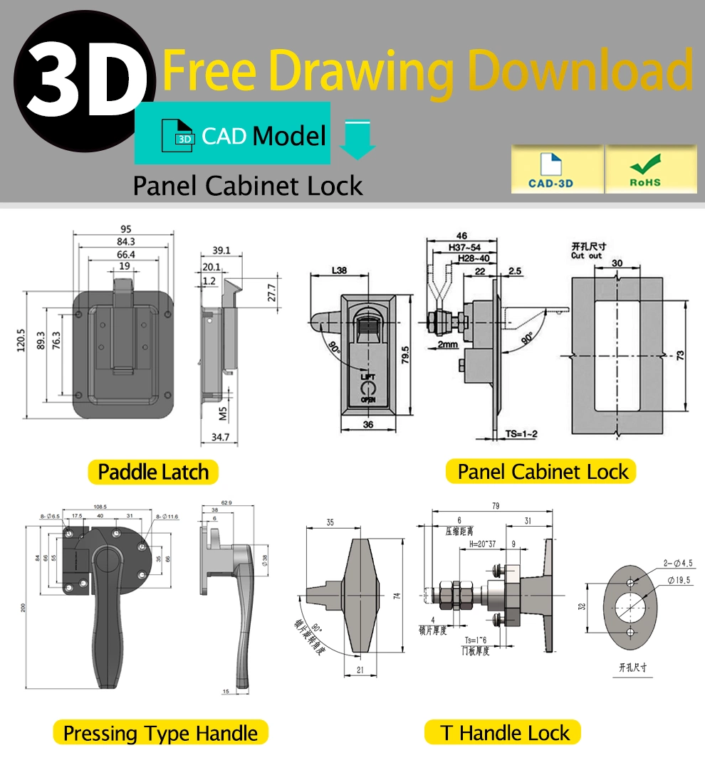 Zinc Alloy Silver Panel Cabinet Lock Cabinet Latch for Electrical Case Instrument Box Industrial