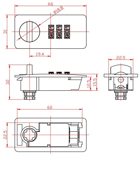 Yh1216 3 Digital Plastic Combination Cam Office Dawer Cabinet Locker Lock