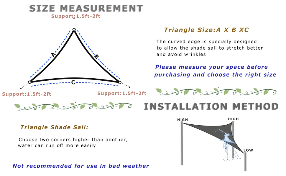 Triangle 16&prime; X 16&prime; X 16&prime; Sun Shade Sail Canopy UV Block for Outdoor Patio Garden Yard Deck Pergola