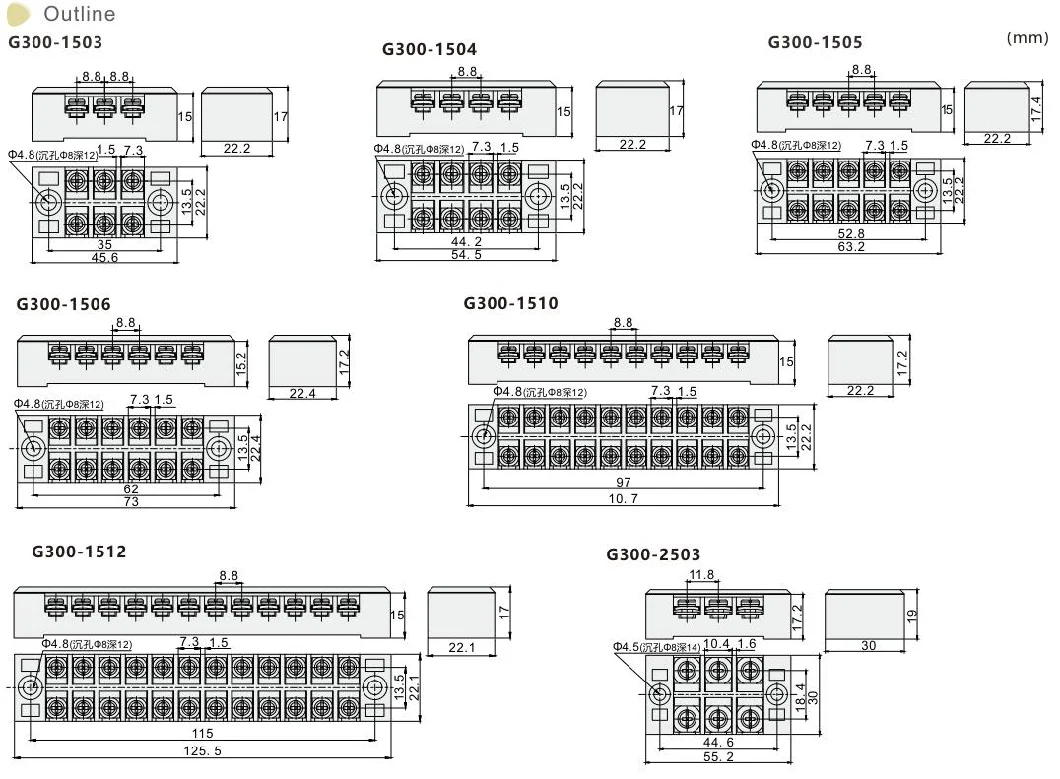 Siron Tb Series Electric Wire Screw Panel Mounted Barrier Terminal Block Fixed Terminal Blocks