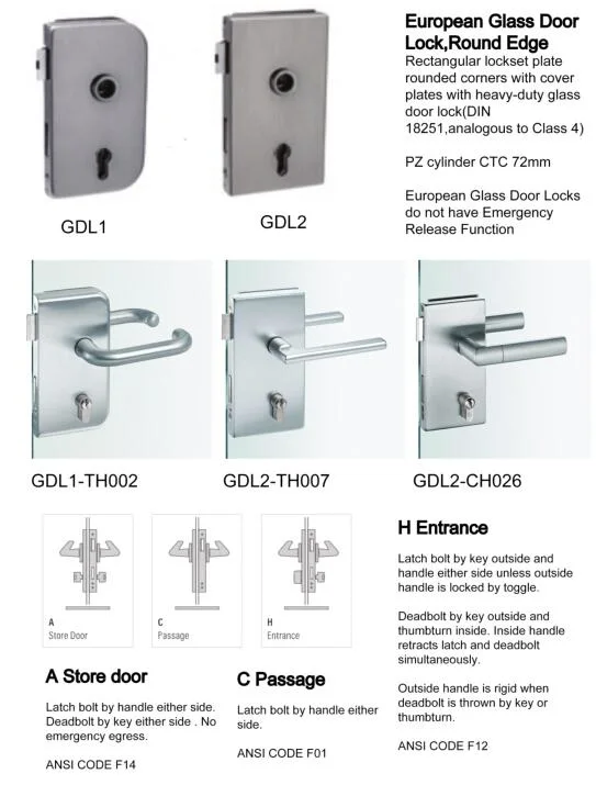 Satin Stainless Steel SS304 Commercial Office Glass Door Lever Handle with Cylinder Lock