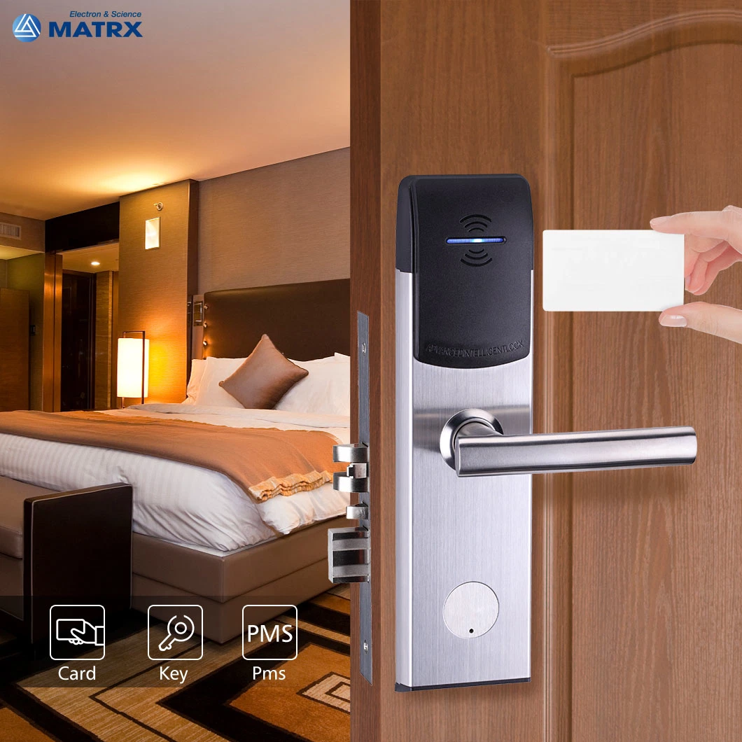 Wooden Door Electronic Key Card Hotel Locks Stainless Steel with Software