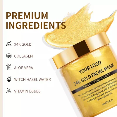 OEM Skin Care Beauty Private Label Brightening Anti Aging Anti Wrinkl Pure 24K Gold Collagen Facial Mask Cream